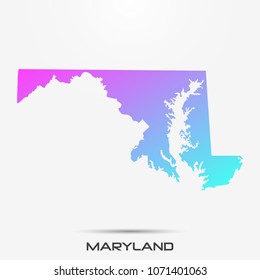 Maryland map,border with pink and turquoise gradient. Vector illustration
