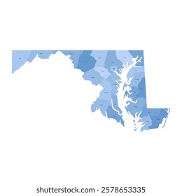 Maryland, MD - detailed political map of US state. Administrative map divided into counties. Blue map with county name labels. Vector illustration