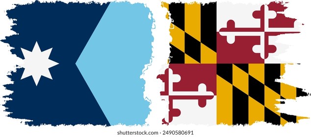 Maryland and Minnesota states grunge brush flags connection, vector