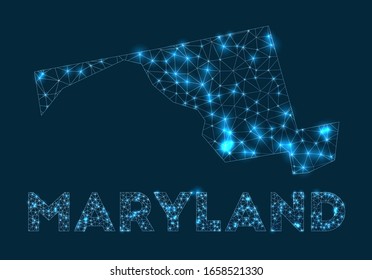 Maryland network map. Abstract geometric map of the US state. Internet connections and telecommunication design. Powerful vector illustration.