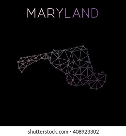 Maryland network map. Abstract polygonal Maryland network map design with wired lines and dots. Map of Maryland network connections. Vector illustration.