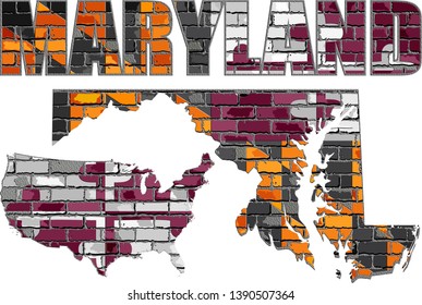 Maryland on a brick wall - Illustration,
Font with the Maryland flag