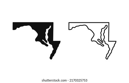 Maryland bosquejó el estado de EE.UU. Mapa con opciones de color blanco y negro. Ilustración vectorial.