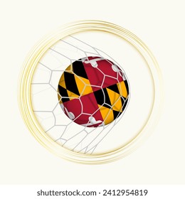 Maryland scoring goal, abstract football symbol with illustration of Maryland ball in soccer net. Vector sport illustration.