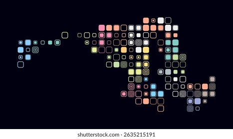Maryland, shape of the state build of colored cells. Digital style map of the Maryland on dark background. Large size rounded square blocks. Stylish vector illustration.
