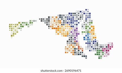 Maryland, Form des Zustands der farbigen Zellen. Digitale Stilkarte des Marylands auf weißem Hintergrund. Kleine quadratische Blöcke. Abstrakte Vektorgrafik.