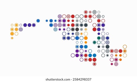 Maryland, shape of the state built of colored cells. Digital style map of Maryland on a white background. Large size circle blocks. Awesome vector illustration.