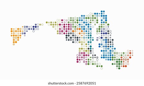 Maryland, shape of the state built of colored cells. Digital style map of Maryland on white background. Small size circle blocks. Plain vector illustration.
