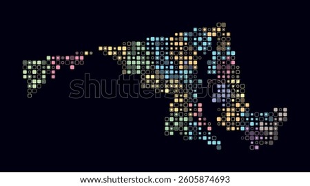 Maryland, shape of the state built of colored cells. Digital style map of Maryland on a dark background. Small size rounded square blocks. Amazing vector illustration.
