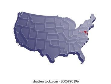 Maryland shown on semitransparent vector map of the USA. Vector map of Maryland . File is suitable for editing and prints of all sizes.