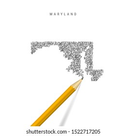 Maryland sketch scribble map isolated on white background. Hand drawn vector map of Maryland. Realistic 3D pencil.
