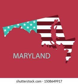 Maryland state of America with map. Flag print on map of USA for geographic themes. Map of Maryland state.