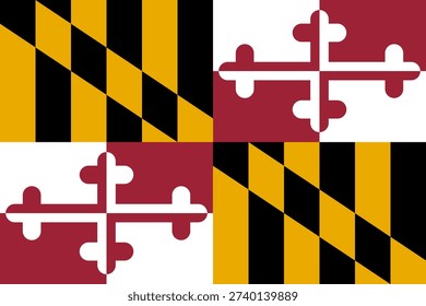 Maryland state flag 3-2 ratio. Part of The United States of America. Clean design for print, web, or educational use. Vector illustration.