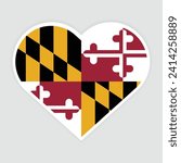 Maryland State flag vector icon design. Maryland state flag in Heart shape. Vector Maryland flag in Heart.
