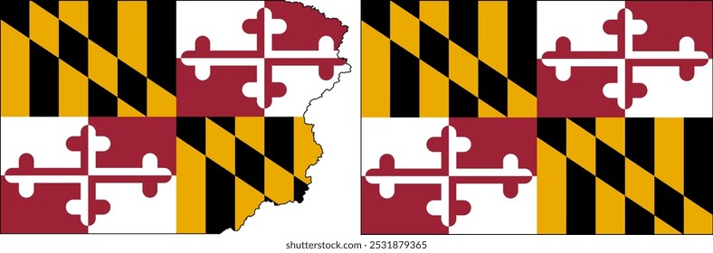 Maryland Flaggen Vektor. Standardfahne und mit abgerissenen Kanten