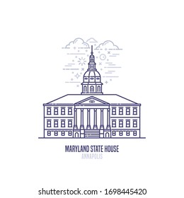 Maryland State House in Annapolis, Maryland. Sitz der Regierung des US-Bundesstaates Maryland. Das großartige Beispiel georgianischer Architektur. Vektorillustration mit Stadtsicht Symbol im linearen Stil