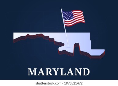 maryland state Isometric map and USA national flag 3D isometric shape of us state Vector Illustration