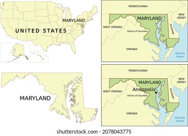 Maryland state location on map of USA