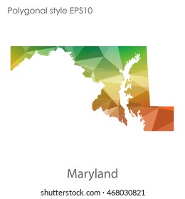 Maryland state map in geometric polygonal style.Abstract gems triangle,modern design background. Vector illustration EPS10