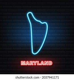 Maryland state map outline neon icon. Vector illustration.