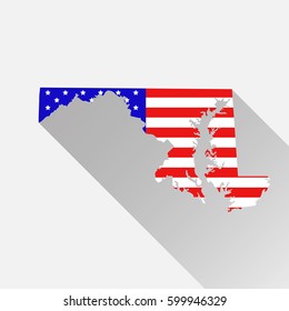 Maryland state map in style of USA national flag. Flat style with long shadow
