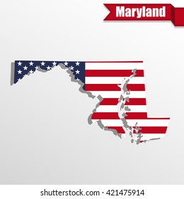 Maryland  State map with US flag inside and ribbon