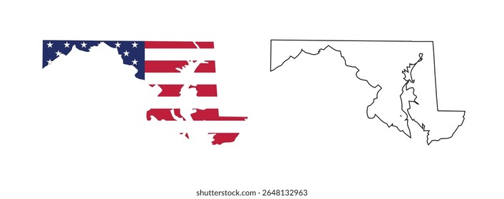 Maryland state map with USA flat design and black outline. Patriotic and educational vector perfect for presentation, learning, or design projects.