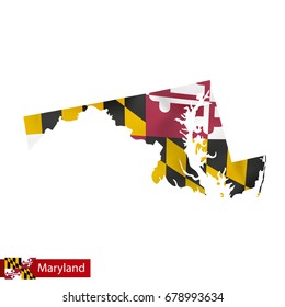 Maryland state map with waving flag of US State. Vector illustration.