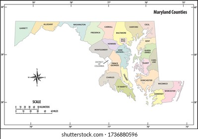 Maryland State Outline Administrative Political Vector Stock Vector ...