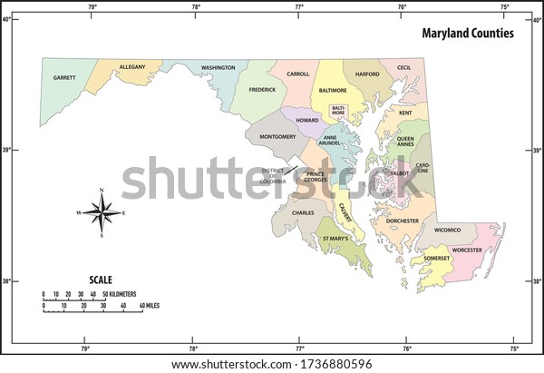 Maryland State Outline Administrative Political Vector Stock Vector ...