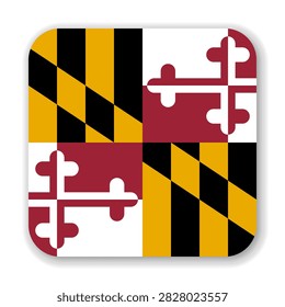 Maryland state rounded square flag. Part of The United States of America. Clean design for print, web, or educational use. Vector illustration with dropped shadow on white background.