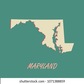 Maryland state of US map vector outlines illustration in a three dimensional grunge background