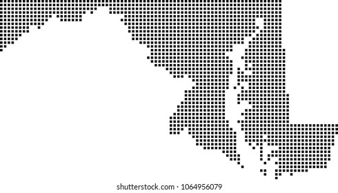 Maryland state of USA map dots vector outline illustration background. Dotted map of Maryland state of United States of America. Creative pixel art map with highly detailed border 