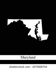 Maryland state of USA map vector outline illustration black and white abstract background. Highly detailed creative map of Maryland state of United States of America prepared by a map expert