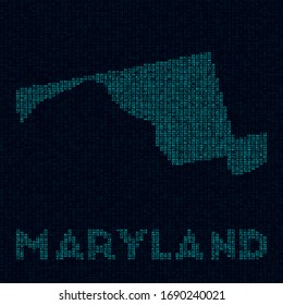 Maryland tech map. US state symbol in digital style. Cyber map of Maryland with US state name. Vibrant vector illustration.