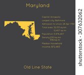 Maryland template with main information and map. Simple modern flat style. Vector EPS8