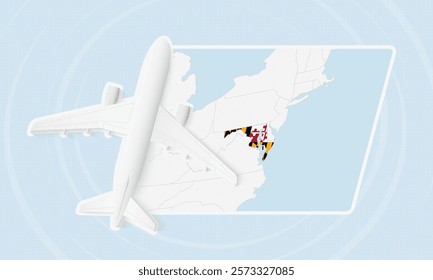 Maryland Travel Illustration with Plane and National Flag. Ideal for travel agencies, promotional materials, or geographic content related to Maryland.