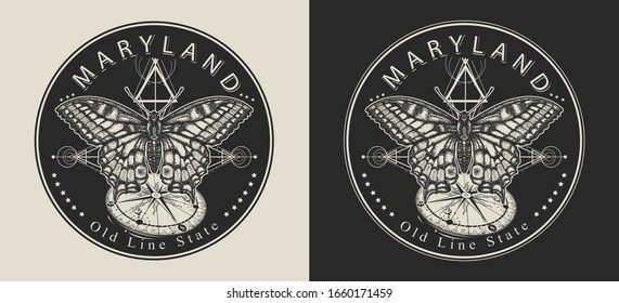 Maryland. United States of America (USA). Old Line State slogan. Travel and tourism concept. Template for clothes, t-shirt design. Vector illustration