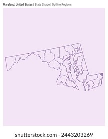 Maryland, United States. Simple vector map. State shape. Outline Regions style. Border of Maryland. Vector illustration.