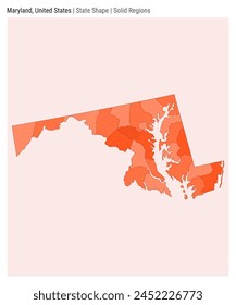 Maryland, United States. Simple vector map. State shape. Solid Regions style. Border of Maryland. Vector illustration.