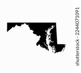 Maryland US Blank Map Vector Template Black Solid Color and Outline Isolated on White Background. easy to edit