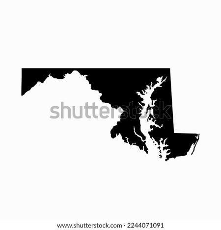Maryland US Blank Map Vector Template Black Solid Color and Outline Isolated on White Background. easy to edit