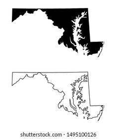 Maryland US Map silhouette black color and outline vector isolated on white background