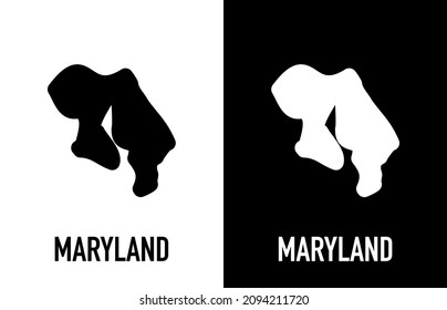 Maryland - U.S. state. Contour line in white and black color on two face background. Map of The United States of America. Vector illustration.