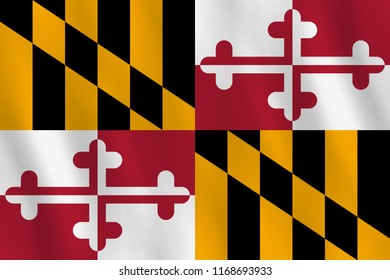 Maryland US state flag with waving effect, official proportion.