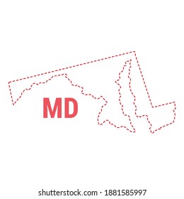 Maryland US state map outline dotted border. Vector illustration. Two-letter state abbreviation.