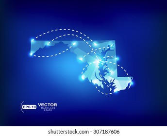 Maryland US state map polygonal with spot lights places