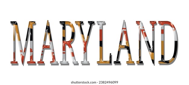 MARYLAND USA flag text font, 3D MARYLAND flag colorful background, MARYLAND flag vector illustration