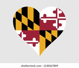 Maryland USA Heart Flag. MD US Love Shape State Flag. Old Line State United States of America Banner Icon Sign Symbol Clipart. EPS Vector Illustration. svg