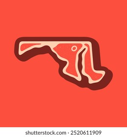 Maryland, USA map for steak meat logo. Vector retro black and red meat dishes logotype illustration. Graphic grill BBQ label, emblem, symbol. Premium beef restaurant badge